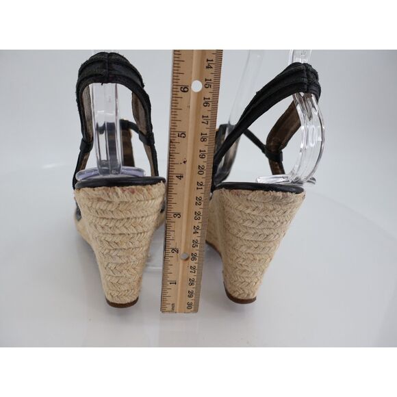 Diane Von Furstenberg Leather Jute Sandals Womens 9.5 Embellished Black Wedges - Picture 7 of 14